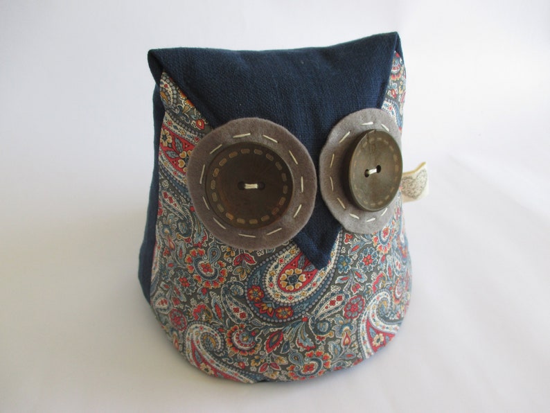 Fabric Doorstop Blue Owl Pattern Door Stopper Paisley Etsy