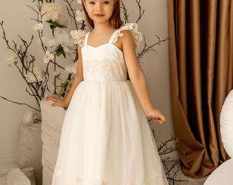 Ivory Lace Flower Girl Dress: Tulle Wedding Outfit