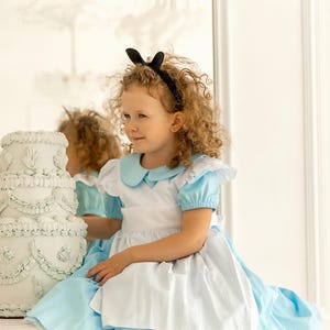 Alice in Wonderland baby Girls Dress, Blue toddler First Birthday Party Dress
