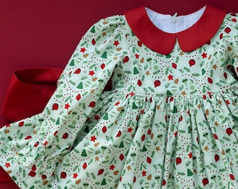 Robe de Noël pour tout-petits, robe de fille de Noël verte, tenue de bébé de Noël