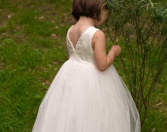 Weißes Blumenmädchenkleid, Tüll und Spitze Blumenmädchenkleid, erste Kommunionkleid, weißes Tüllkleid, Blumenmädchenkleider, Baby-Kleinkindkleid