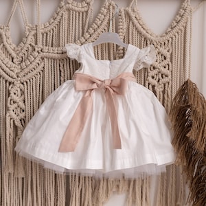 Elegant flower girl dress, Ivory flower girl dress, white tulle dress, first communion dress, baptism dress, blessing dress girls dress