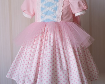 Bo Peep Girls Costume Dress, Pink Polka Dot Lace