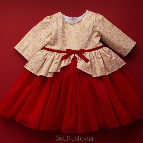 Nutcracker Gold Baby Girl Dress Red Tulle Christmas Dress Etsy