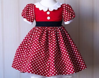 Vestido de lunares inspirado en Minnie para niña: disfraz rojo de Halloween