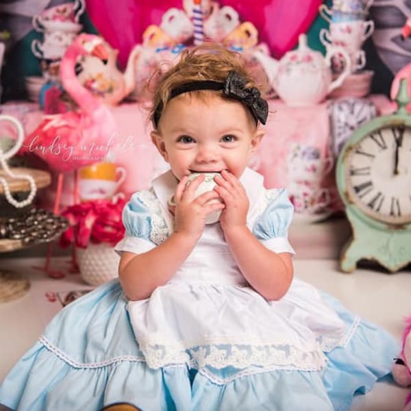 Alice im Wunderland Baby Mädchenkostüm, Blaues Kleid für onederland Geburtstag