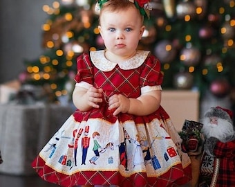 smocked christmas dress 6 months Smocked Christmas Tree Dress on Red