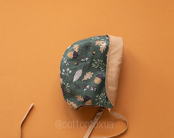 Fall Baby Bonnet: Unisex Cotton Brimmed Bonnet, Autumn Print
