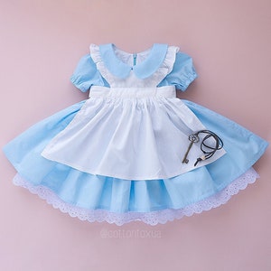Alice in Wonderland baby Girls Dress, Blue toddler First Birthday Party Dress