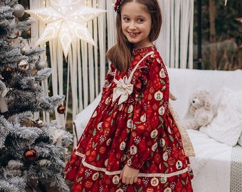 Nutcracker Christmas Dress, Holiday Party Cotton Toddler Dress