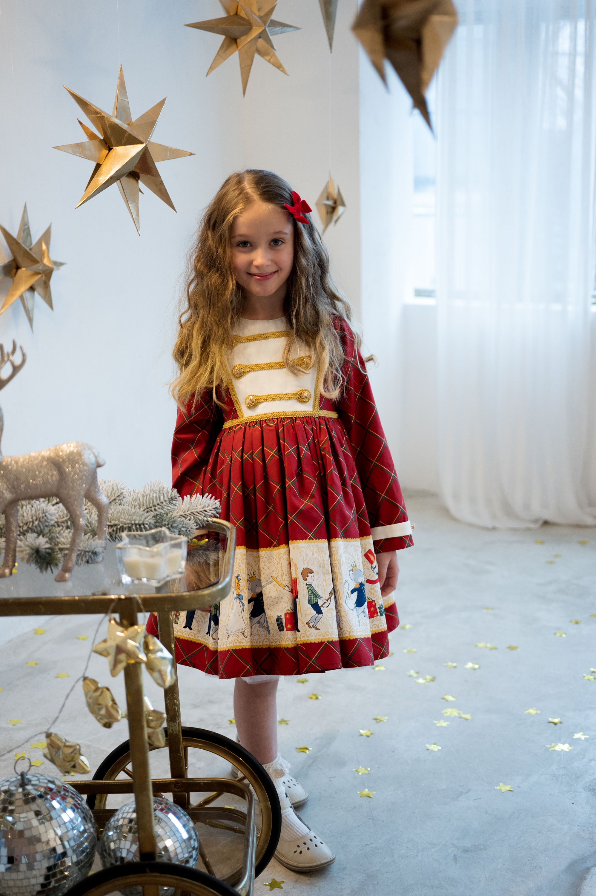bonnie jean christmas dress nutcracker dress with gold cardigan Alva Structured A-Line Gold Button Sleeveless Mini Dress main image 0