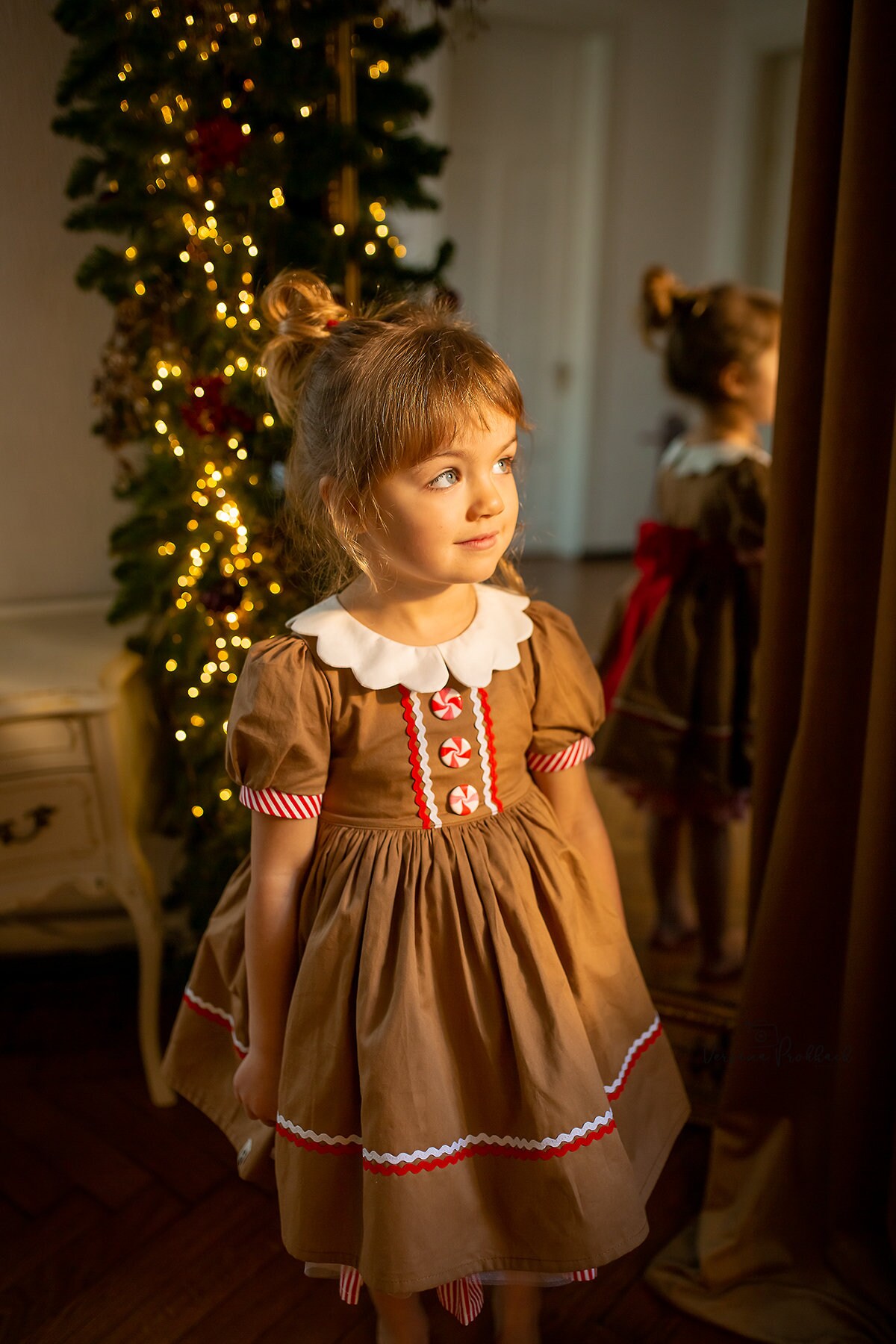 Girls' Gingerbread Christmas Dress: Holiday Photo Outfit