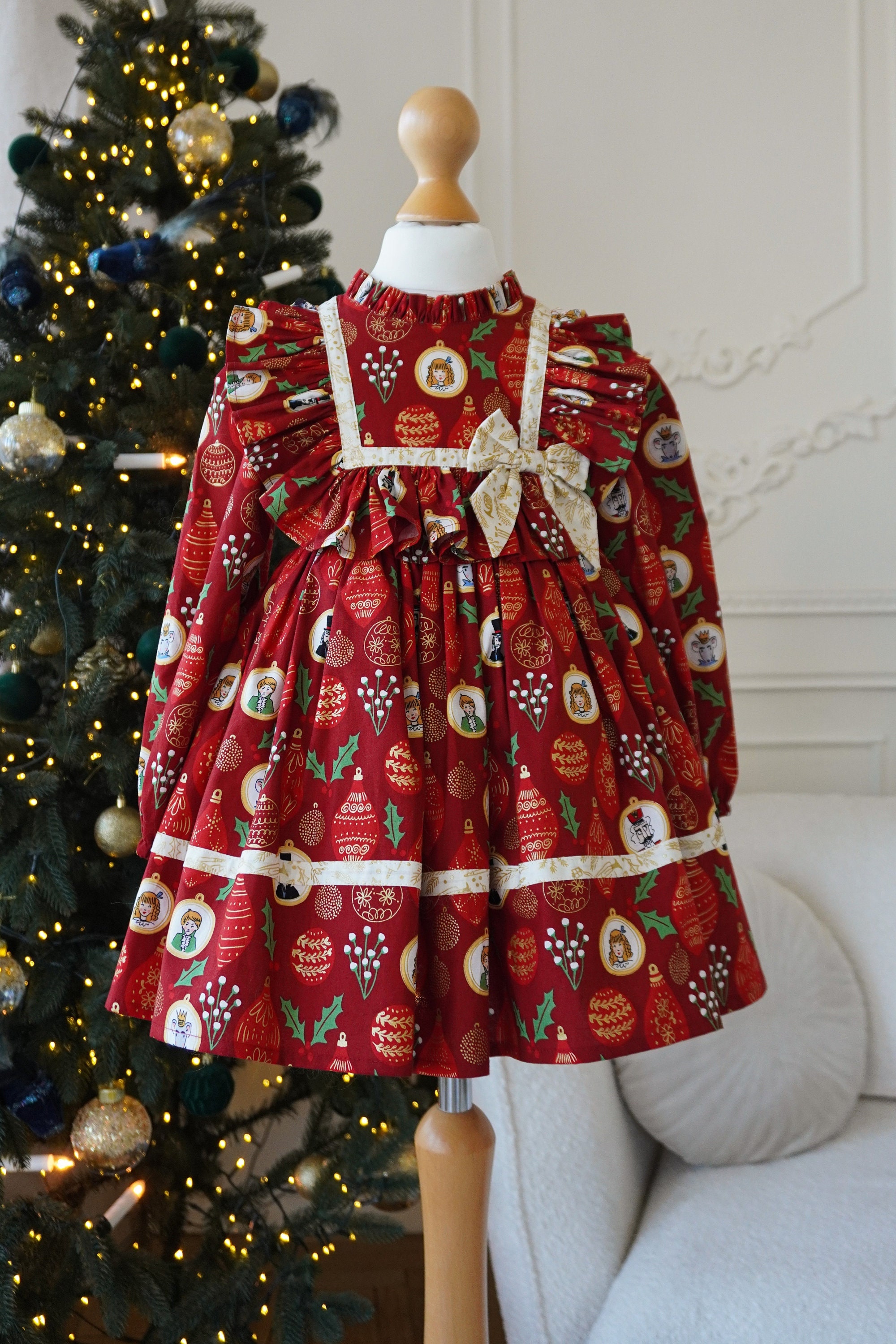 white christmas dresses Baby Girl Floral Graphic Long Sleeve A-Line Design Loose Christmas Dre –  MyKids-USA®