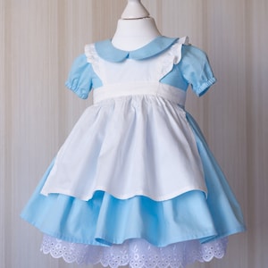 Alice in Wonderland baby Girls Dress, Blue toddler First Birthday Party Dress