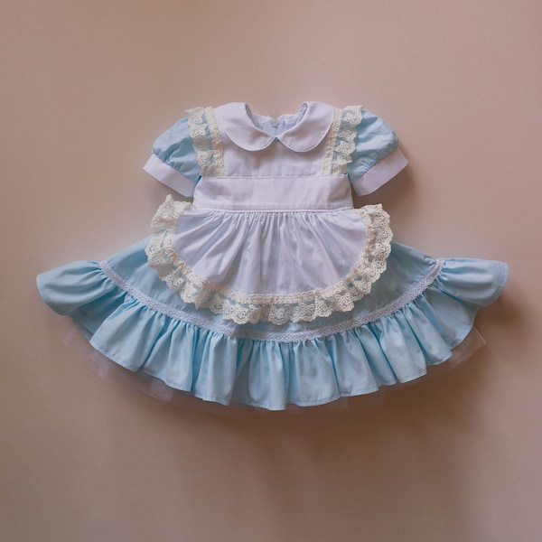 Alice im Wunderland Baby Mädchenkleid, Blaues Kleinkind Kleid mit Bubikragen