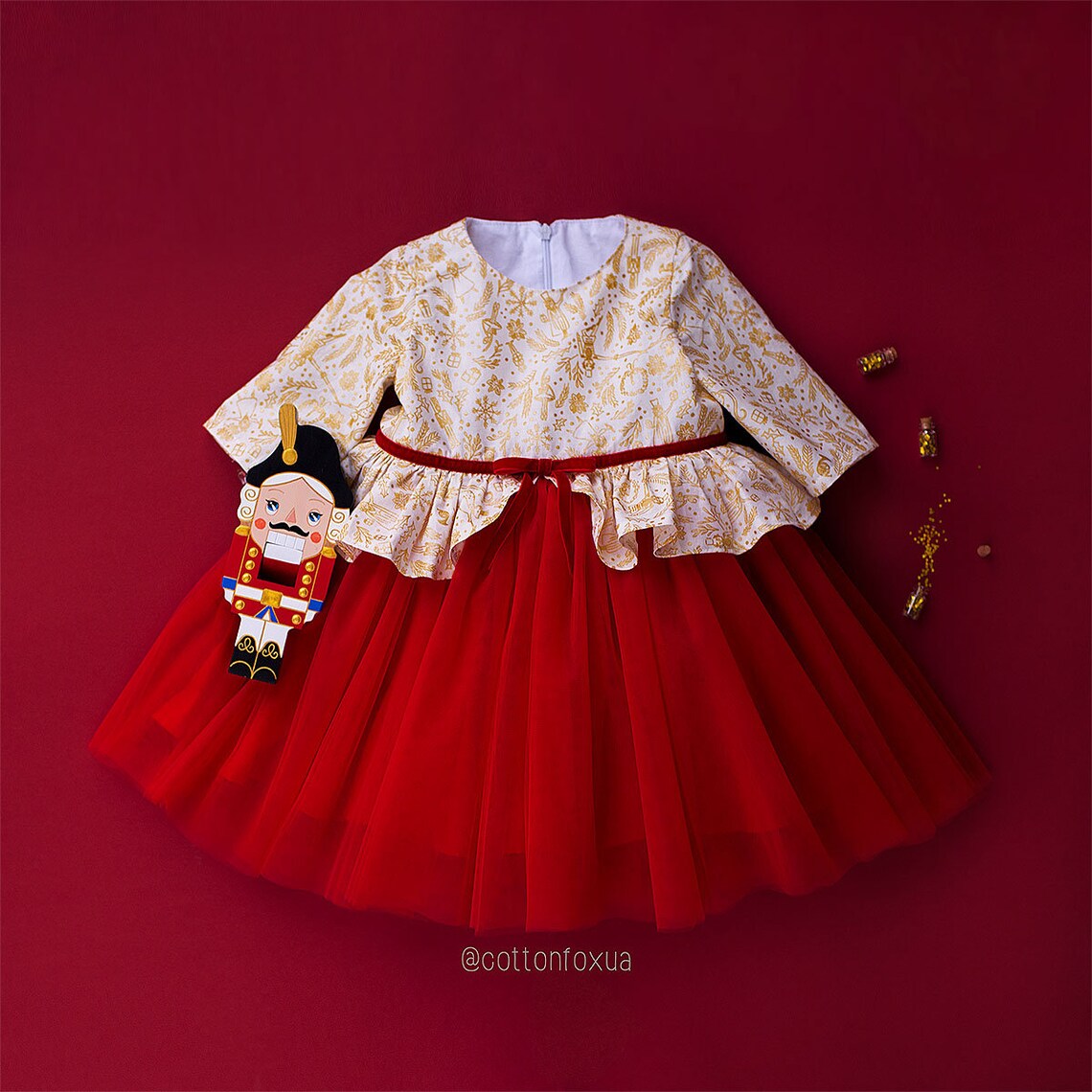 Nutcracker Gold Baby Girl Dress Red Tulle Christmas Dress Etsy