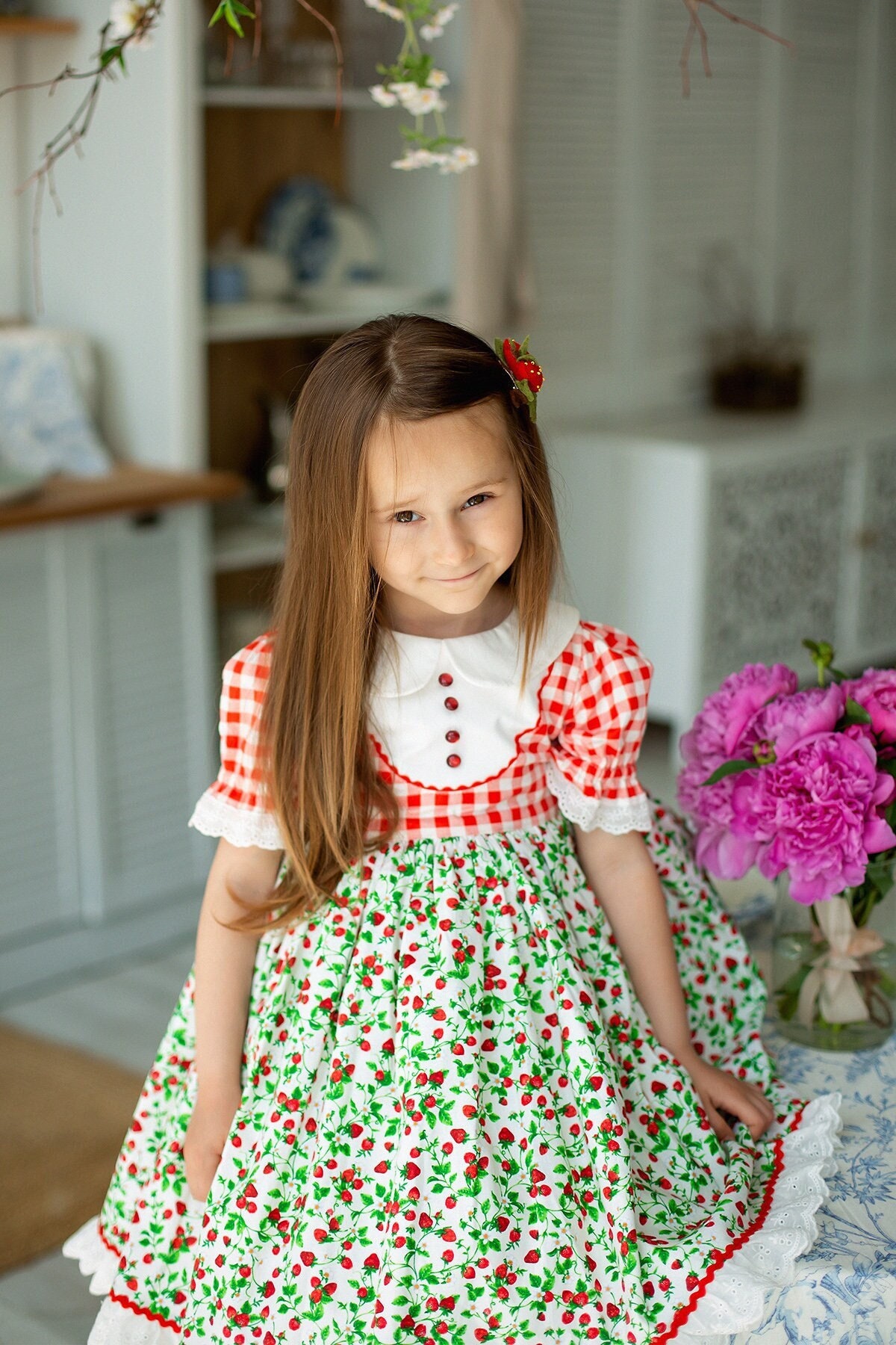 Girls Strawberry Party Dress, Berry First Birthday Outfit