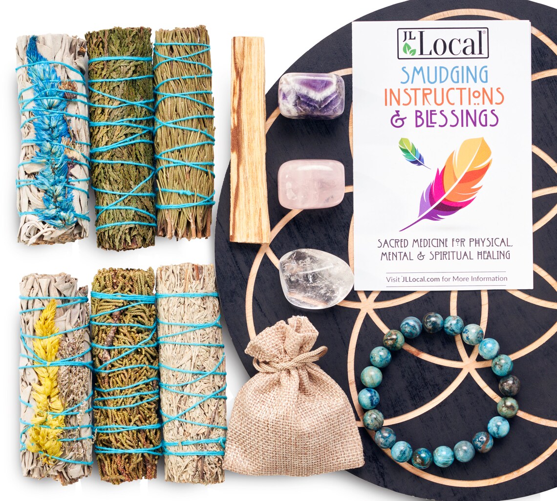 Sage Smudge Kit Flower White Sage Bundle Blue Sage Cedar Etsy