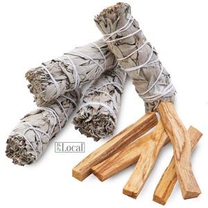 White Sage and Palo Santo | 4 White Sage Smudge Stick Bundle and 5 Palo Santo Sticks (4&quot; inch Each) Home Cleanse Kit Smoke Cleanse Kit