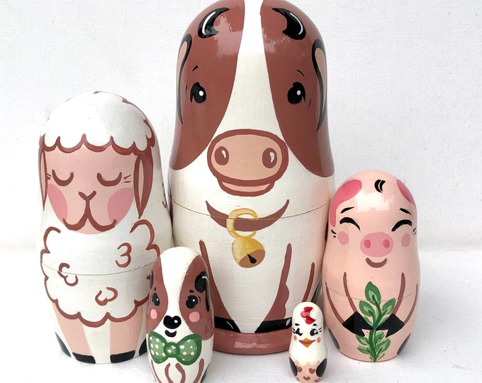 Farm Animals Nesting Dolls for Kids Montessori Toy Etsy