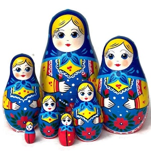 Blue and yellow Ukrainian nesting dolls, handmade wooden toy, Ukrainian dolls, babushka doll, stacking dolls, collectible dolls, Christmas