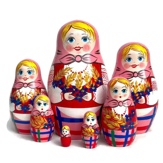 Bambole nidificanti in abito rosa per bambini giocattolo in legno fatto a mano bambola Montessori puzzle bambole impilabili giocattolo Montessori per bambini piccoli Natale Etsy Italia