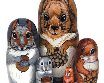 Nesting dolls for kids, squirrels, Woodland animal creatures , Developing toy, Montessori toy, Educational toy, squirrel toy for toddler