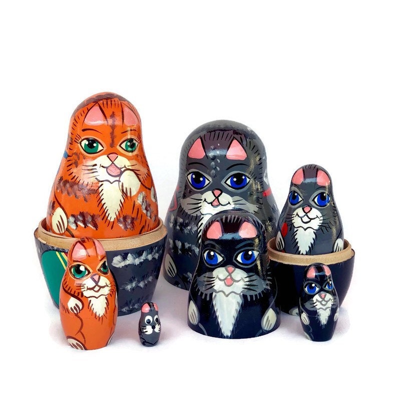 Cats Nesting Dolls for Kids 7 Dolls Animals Wooden Toy Etsy