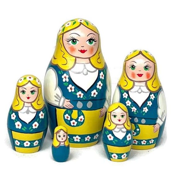 Polish Nesting Dolls Set 5 Pcs Hand Painted Wooden