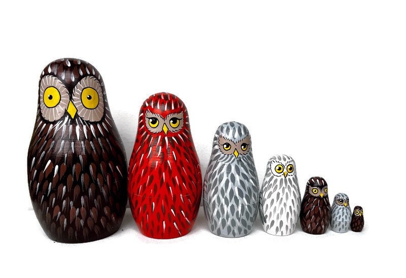 Lot de 7 poupées gigognes - Matriochka avec figurines de hiboux