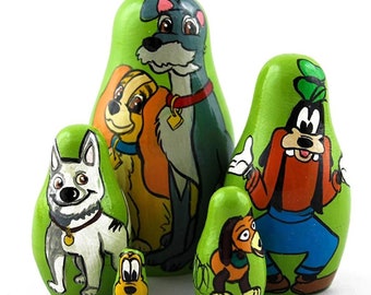 Hand Painted Dog Nesting Dolls: Montessori Educational Toy