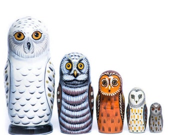 Whimsical Owl Nesting Dolls: Hand-Painted Wooden Stacking Toy