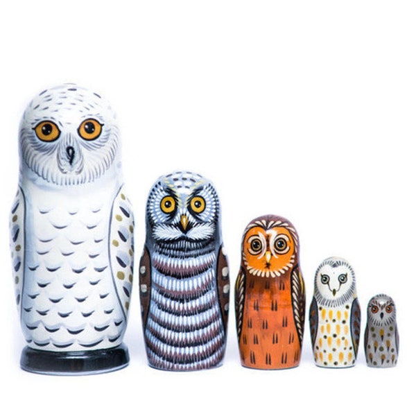 Whimsical Owl Nesting Dolls: Hand-Painted Wooden Stacking Toy