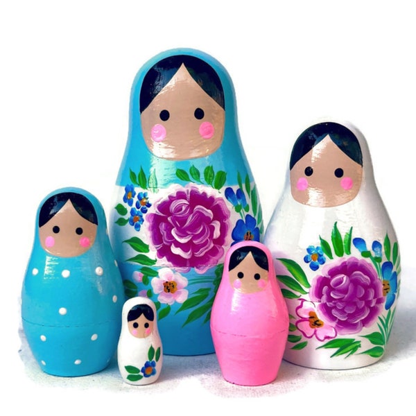 Nuove bambole da nidificazione colorate per bambini, bambola da nidificazione moderna, giocattolo di legno fatto a mano, bambola ucraina, bambole impilabili, giocattolo Montessori, Natale