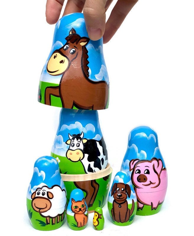 Farm Animals Nesting Dolls for Kids 7 Dolls Developing Toy Etsy