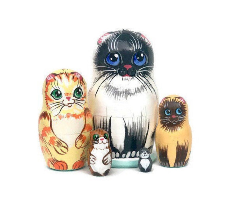 Nesting dolls for kids Cats wooden toy Developing toy Etsy