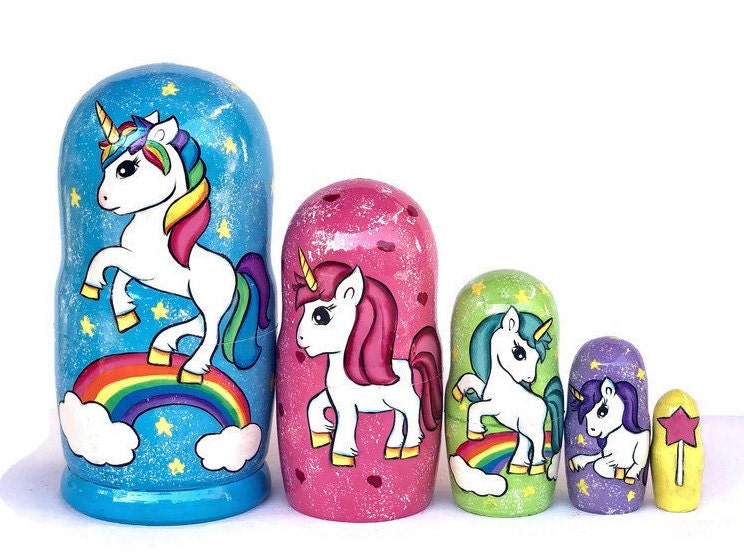 Unicorns Nesting Dolls for Kids Rainbow Unicorn Wooden Etsy