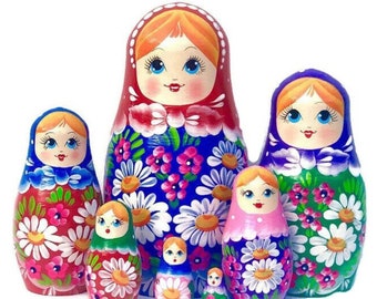 Handmade Rainbow Nesting Dolls, Wooden Russian Puzzle Toy, Montessori Stacking Dolls