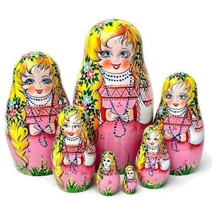 Pink Babushka Nesting Dolls: Hand-Painted Matryoshka Set, Flower Design