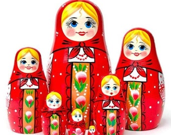 Unique Nesting dolls, Traditional red dress, Handmade Wooden Toy, Folk Costume, Christmas Gift, Ukraine heritage, support Ukraine