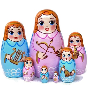 Sweet Christmas angels nesting dolls for kids, handmade wooden toy, stacking dolls, Christmas decor, Christmas gift, Stocking stuffers