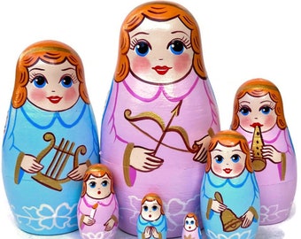Handmade Christmas Angel Nesting Dolls: Wooden Stacking Toy, Holiday Decor