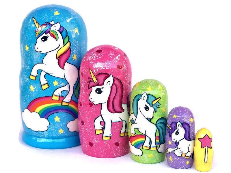 Unicorns Nesting Dolls for Kids Rainbow Unicorn Wooden Etsy