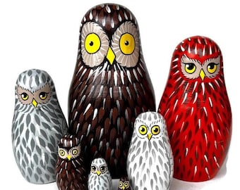 Owl nesting dolls for kids, 7 owls, developing toy for kids, Montessori toy, educational toy, handmade wooden toy, gift fot girl or boy