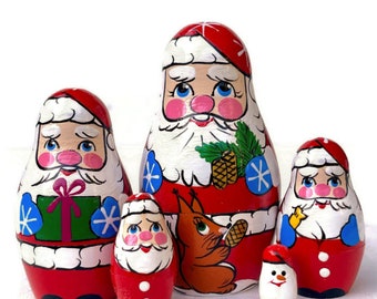 Santa Nesting dolls -  Stacking dolls for kids -  Christmas decor -handmade wooden toy - Waldorf toddler toy -  Christmas stockings gift