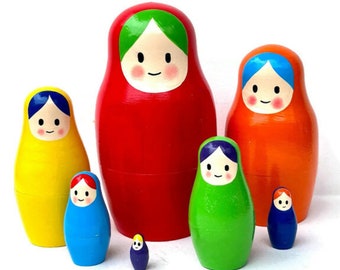 Bonecas Montessori Arco-Íris - Brinquedo Empilhável de Madeira, Conjunto de 7