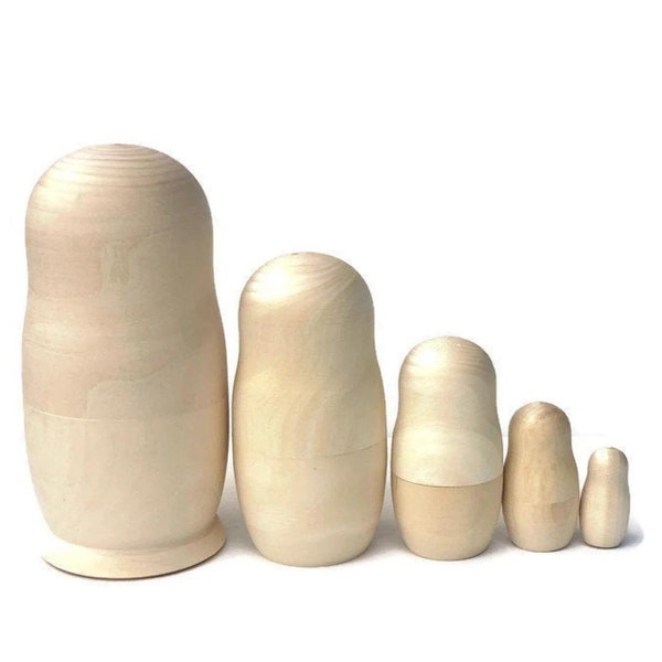 Poupées gigognes vierges de 4,5 po., poupées empilables pour tout-petit, lot de 5 poupées gigognes, peignez le vôtre, jouet en bois empilable pour tout-petit, puzzle en bois