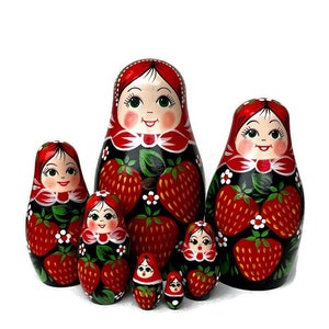 Erdbeer Strawberry Nesting Dolls: Handgefertigtes 7-teiliges Holzset