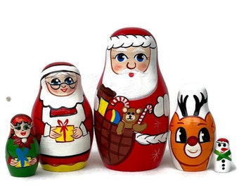 Santa Claus Family Nesting dolls -  Christmas Stacking dolls for kids -  Christmas decor - handmade wooden toy - Christmas stockings gift