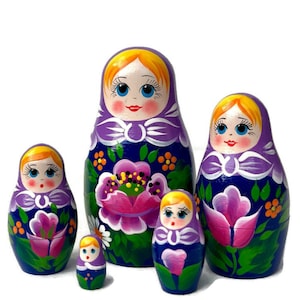 Handmade Purple Nesting Dolls: Traditional Wooden Toy Set